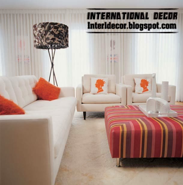 ottoman and banquette, striped red banquette for modern living room