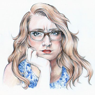 prismacolor-self-portrait, colored-pencil-spinster, spinster-drawing
