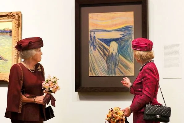 Princess Beatrix of The Netherlands and Queen Sonja of Norway attend the opening of the exhibition 'Munch : Van Gogh' at the Van Gogh Museum in Amsterdam