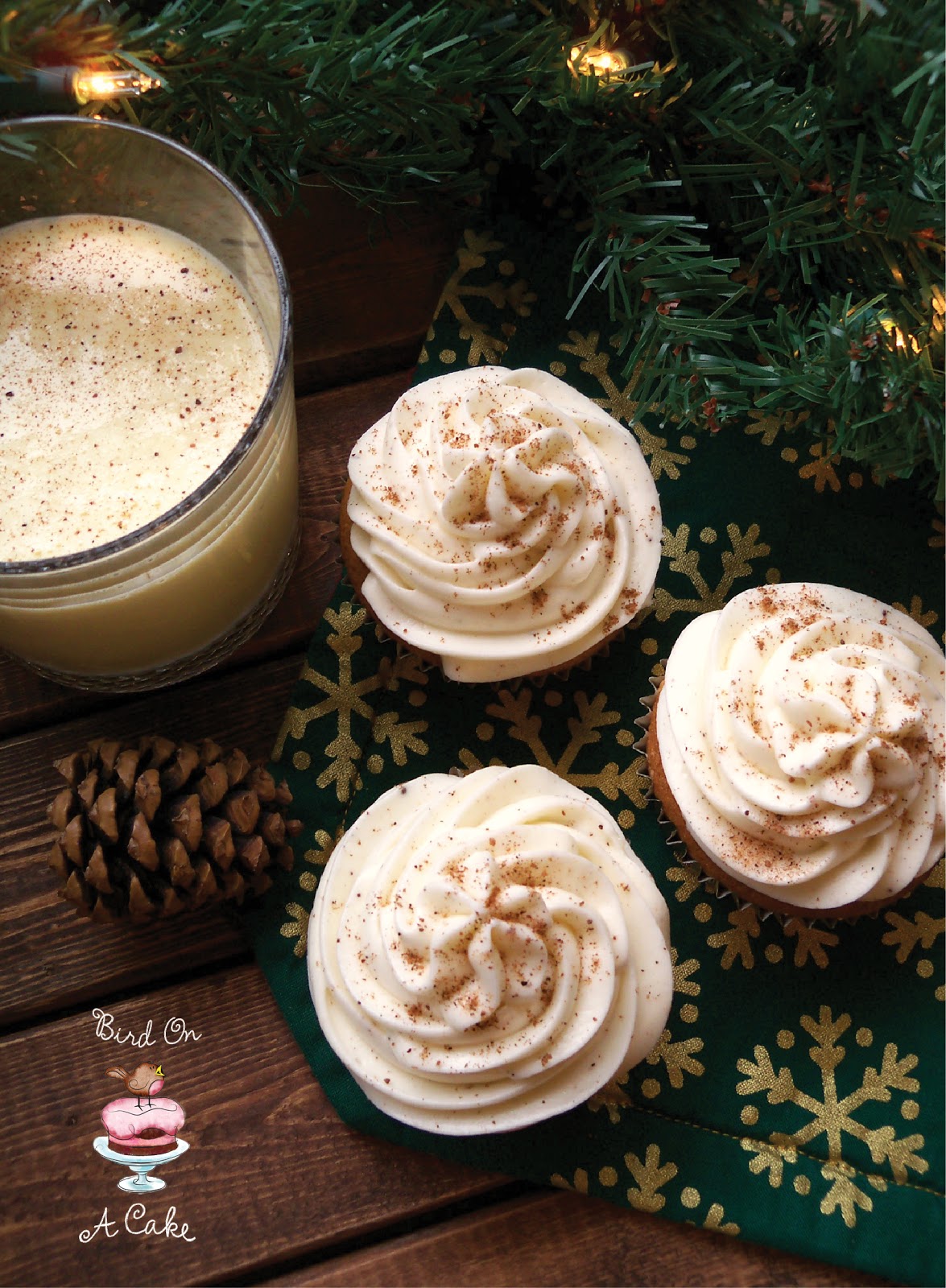 Bird On A Cake Eggnog Cupcakes with Nutmeg Frosting