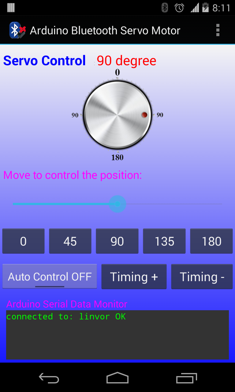 Android Arduino Control Arduino Bluetooth Servo Motor Control