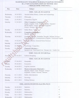 Download Timetable of RTMNU Winter 2012 Exam