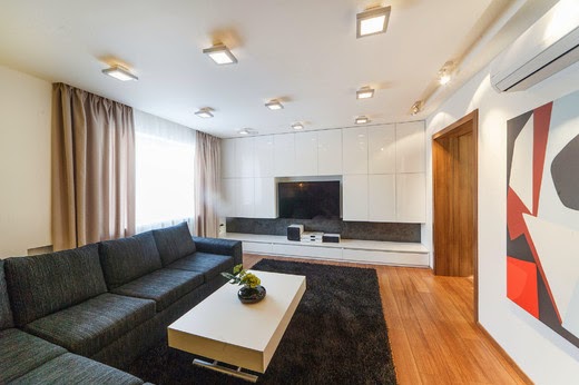 style of minimalism in living room, small area with two floors
