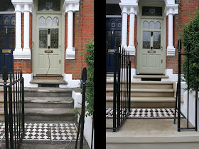 York stone steps, threshold, Victorian mosaic path