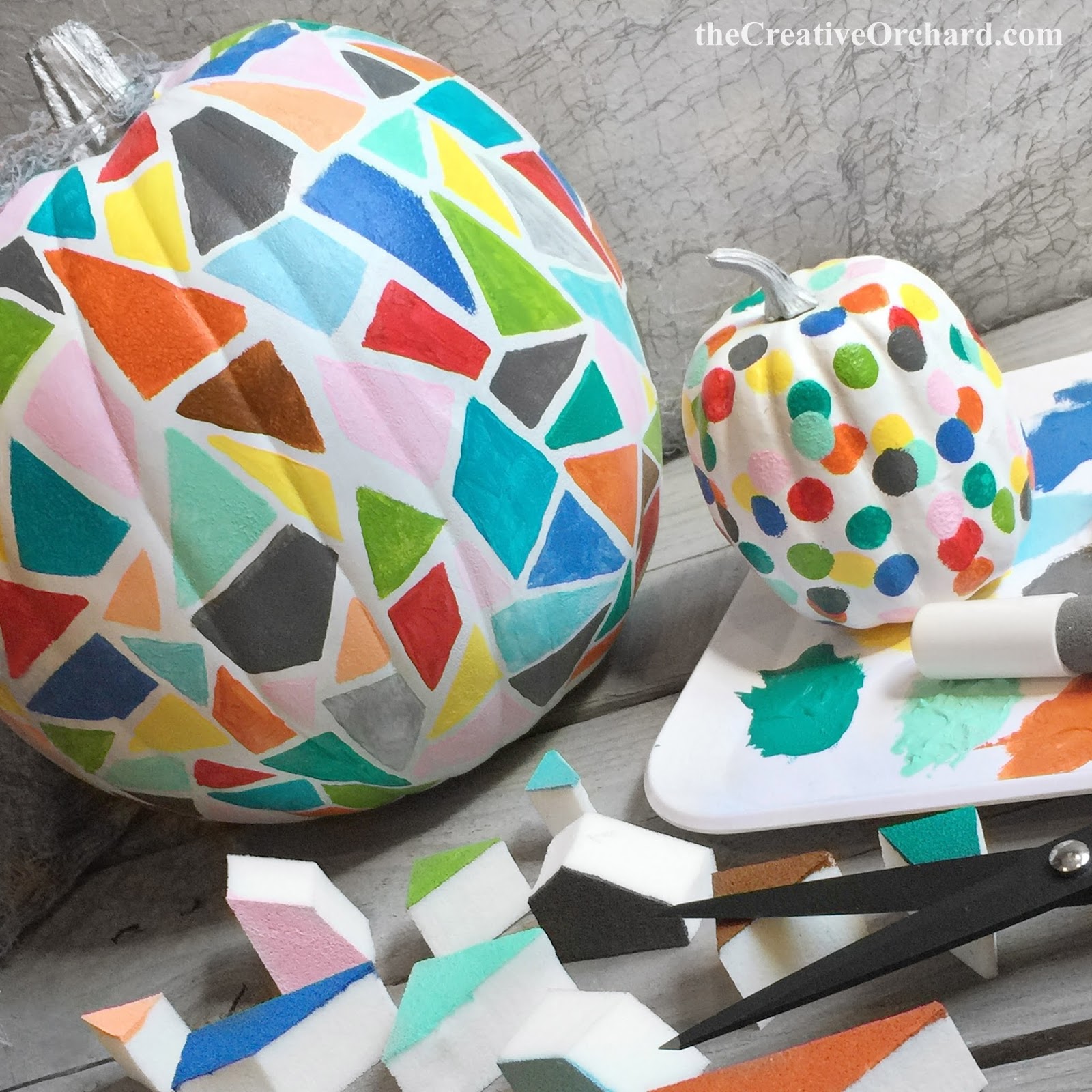the Creative Orchard CREATE Mosaic Sponge Painted Pumpkins