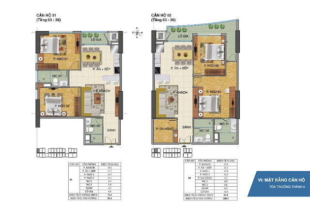 Mặt bằng chi tiết căn hộ 01&02 tòa Trường Thành A - Tràng An Complex