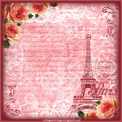 fondo vintage con chica, Tour Eiffel y rosas