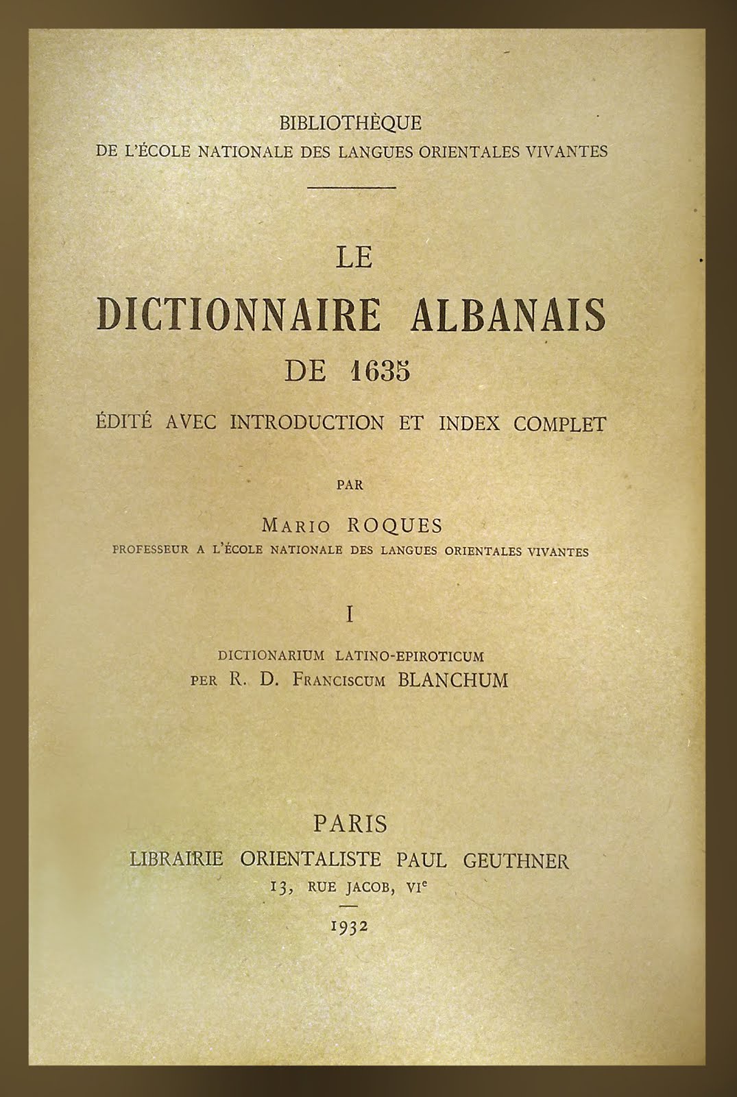 Le Dictionnaire Albanaise De 1635.