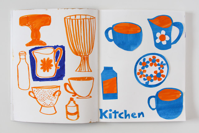 2x2 Sketchbook, #2x2sketchbook, Dana Barbieri, Anne Butera, Sketchbook, Collage, Marker, Kitchen