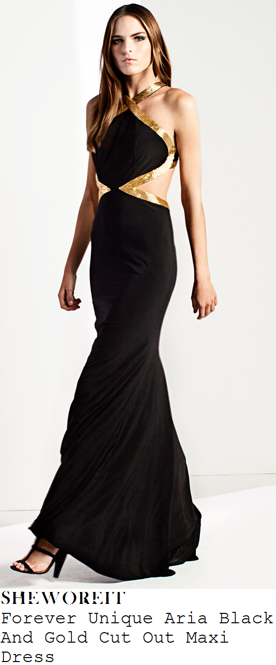 ashley-roberts-black-gold-bronze-embellished-sleeveless-cut-out-halterneck-maxi-gown-dancing-on-ice-final-