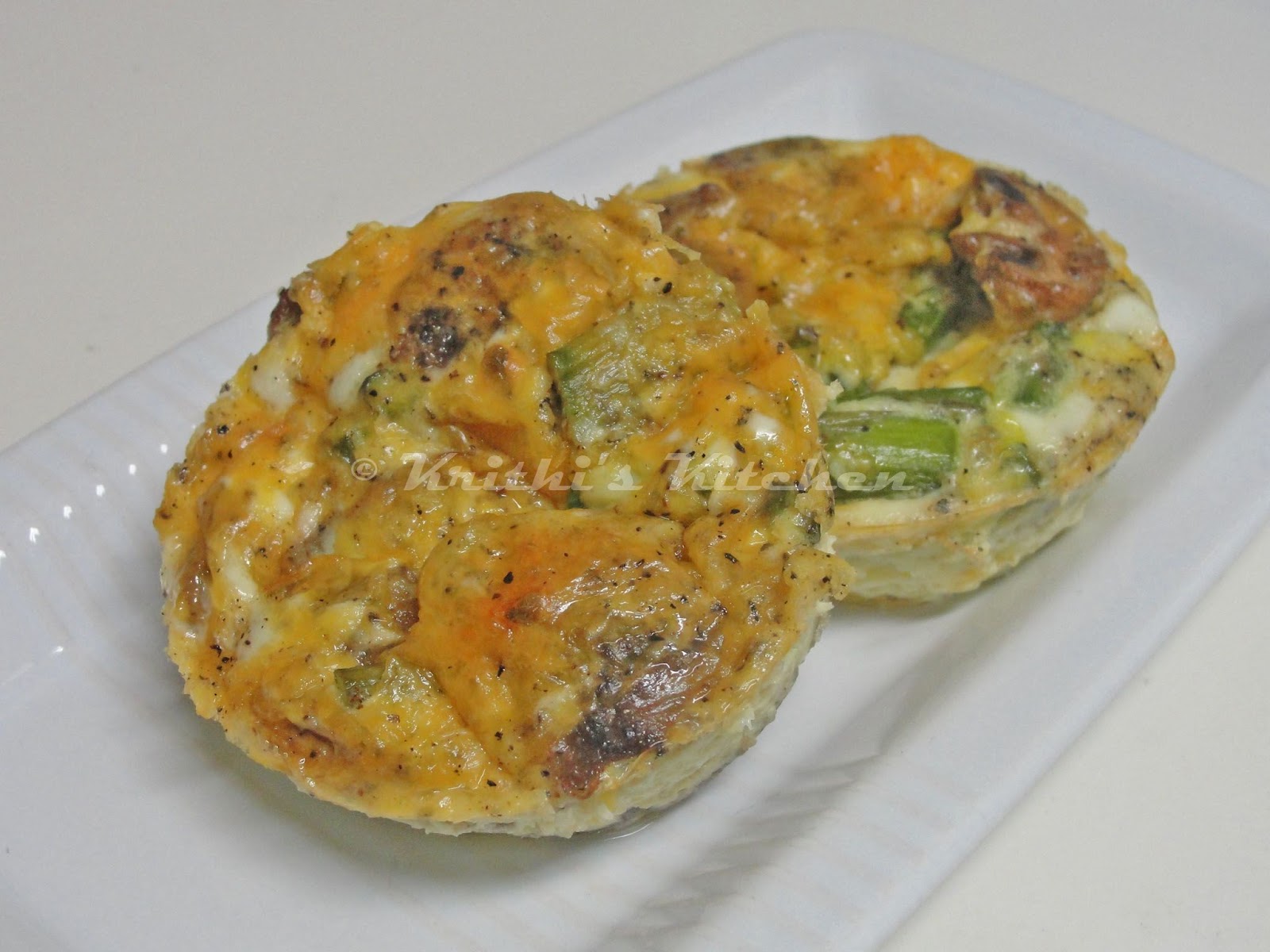 Krithi's Kitchen Mushroom Asparagus (crustless) Mini Quiche