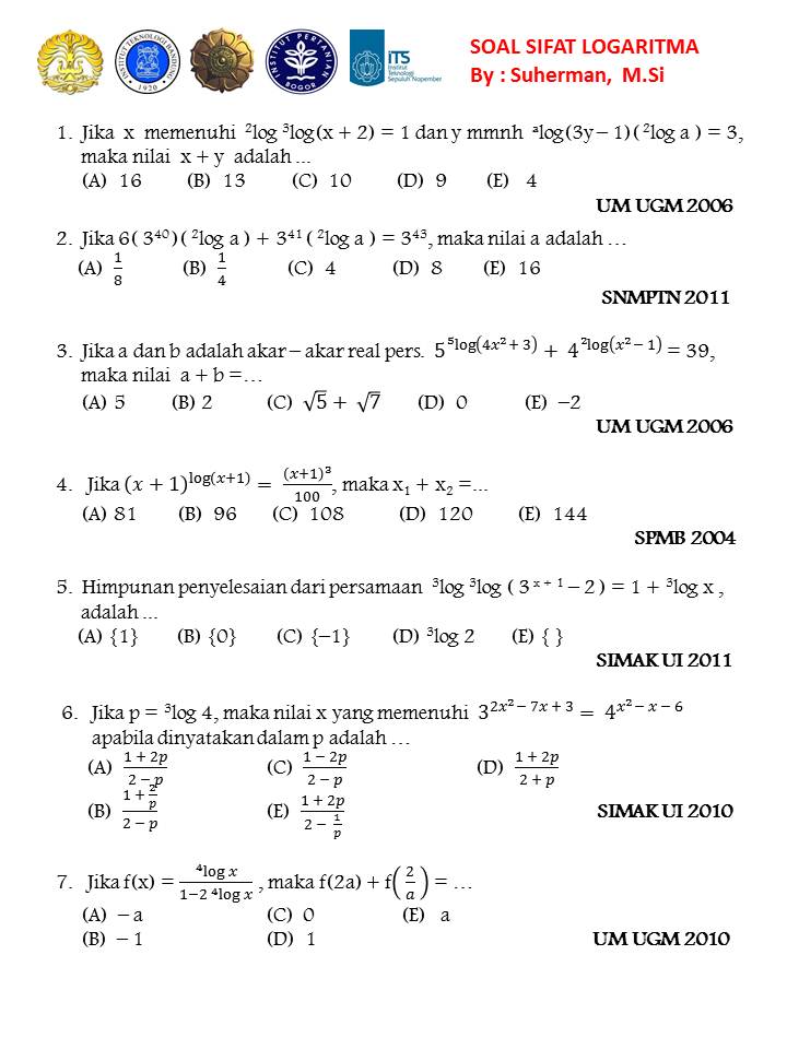 soal soal SNMPTN, UM UGM, SIMAK UI persamaan Logaritma