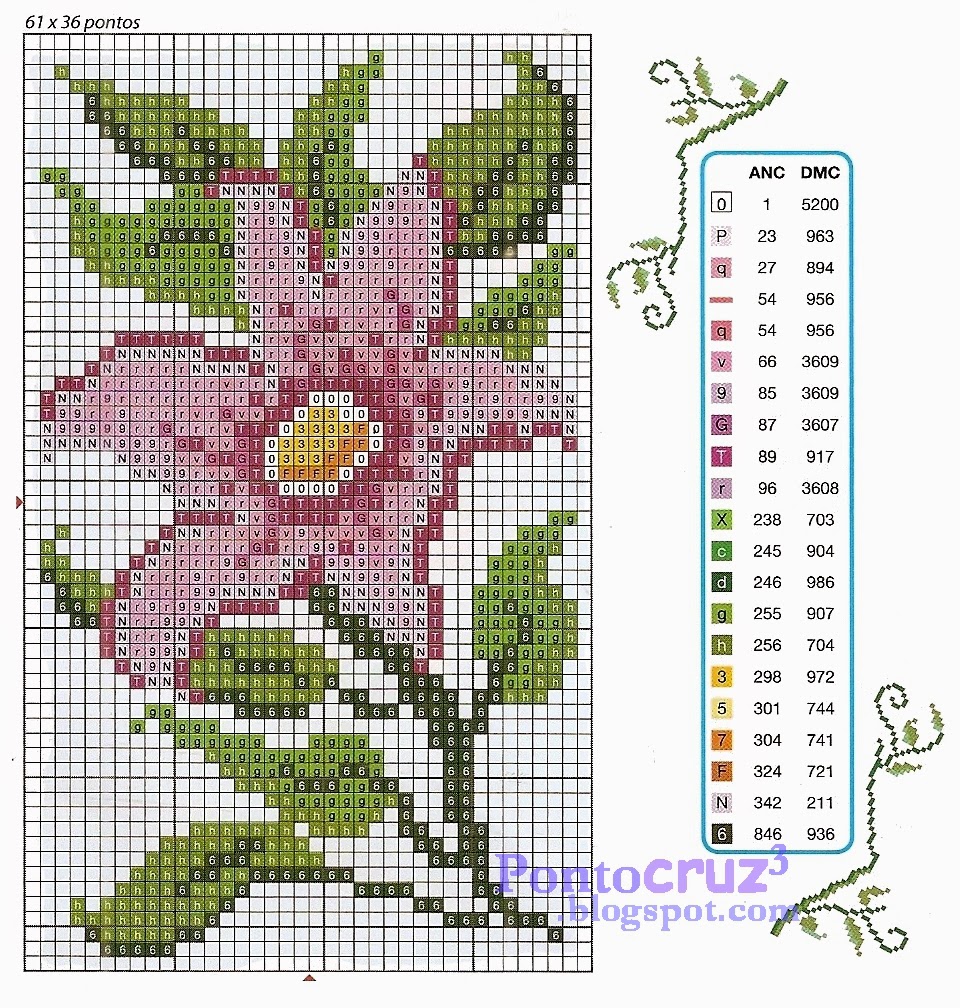 Grafico Ponto Cruz Flor Bordados Ponto Cruz: Gráfico ponto cruz - Flor Cosmos
