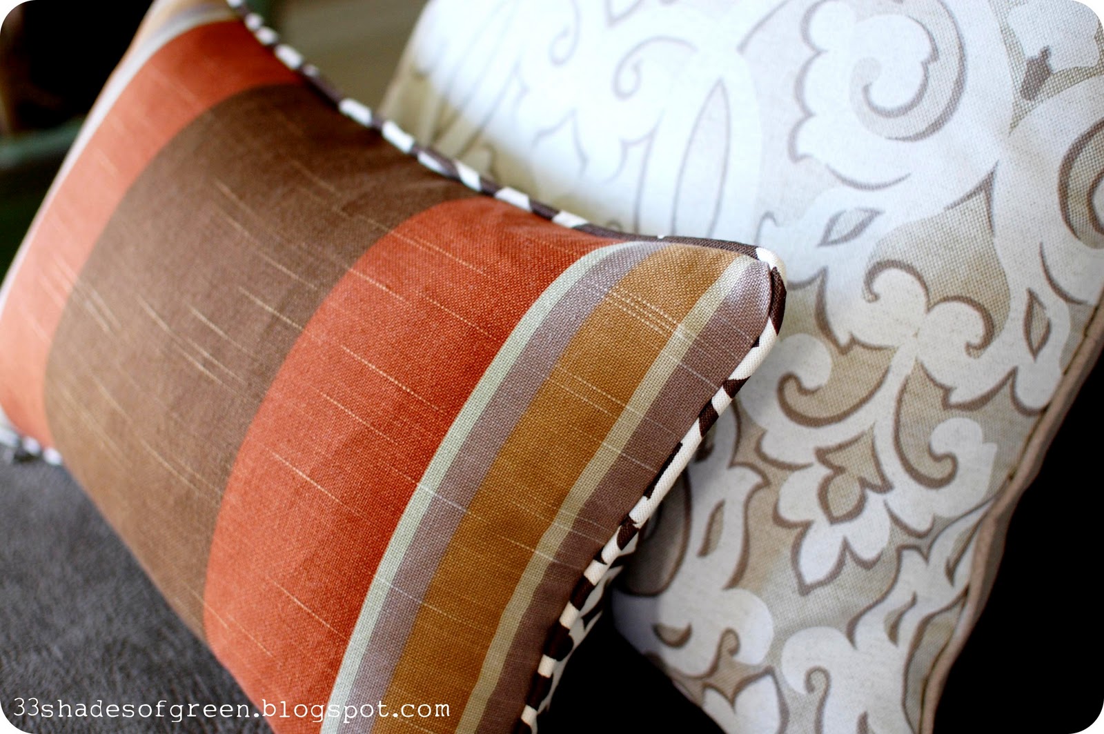 33 Shades of Green Pillows, Piping, & Zippers..oh my!