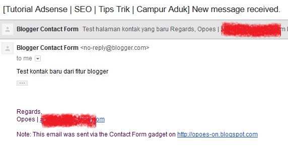 Email Yang Dikirim Dari Contact Form Blogger hasil pesan yang dikirim dari memasang contact form blogger yang baru, form kontak blogger blogspot baru