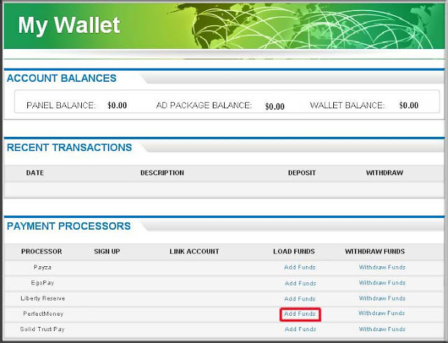 Deposit via perfect money