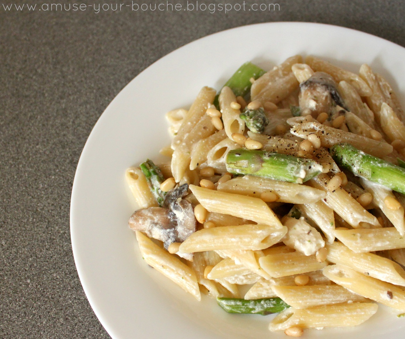 Creamy lemon pasta with asparagus, mushrooms and feta Amuse Your Bouche