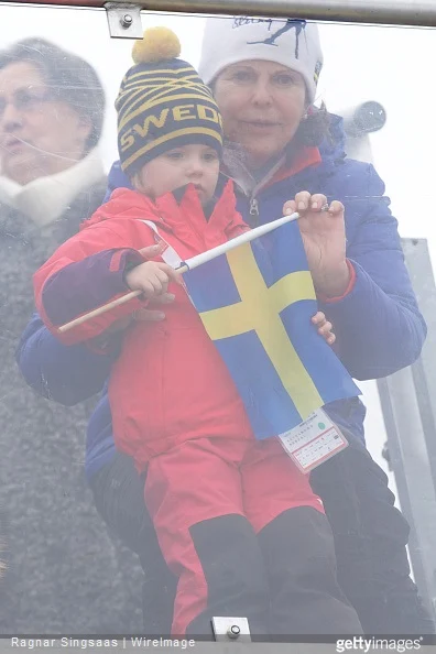 Queen Silvia of Sweden and Princess Estelle of Sweden attend the FIS Nordic World Ski Championships