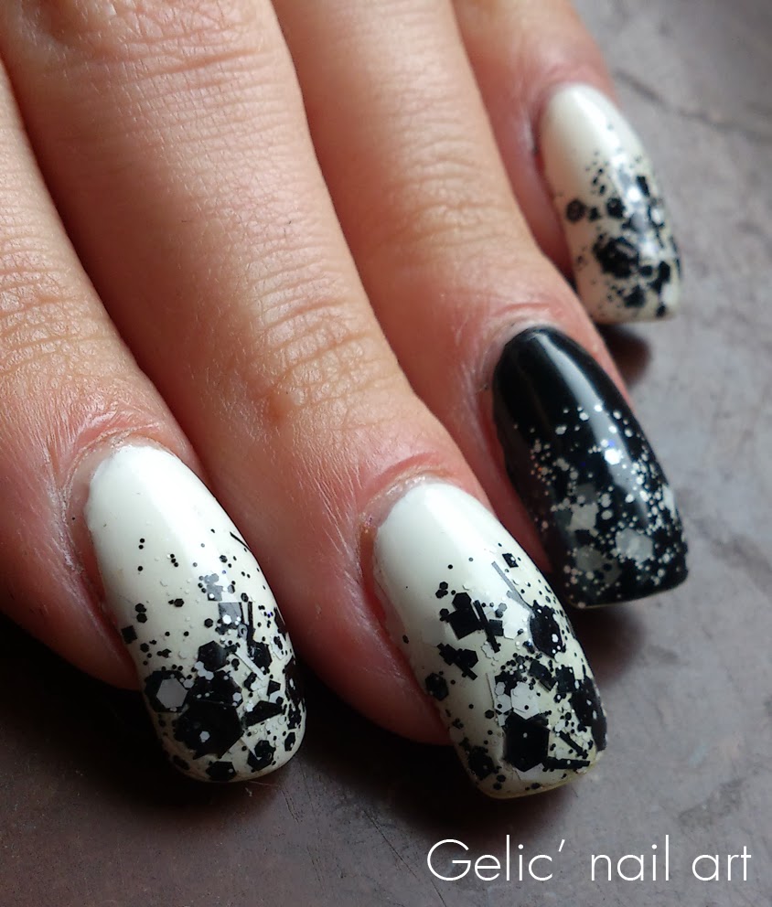 Gelic' nail art Black and white glitter gradient