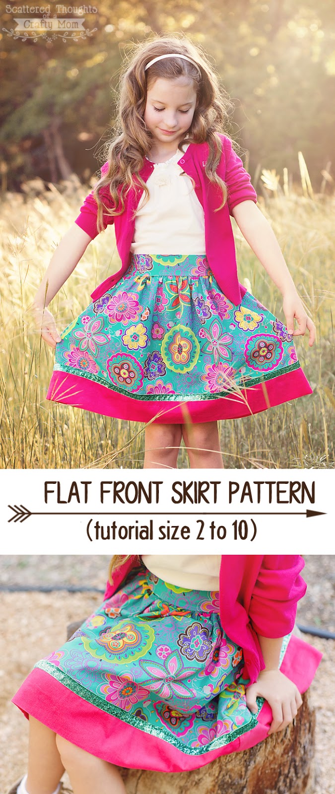 Free Flat Front skirt patterns for girls. Size 2 to 10.