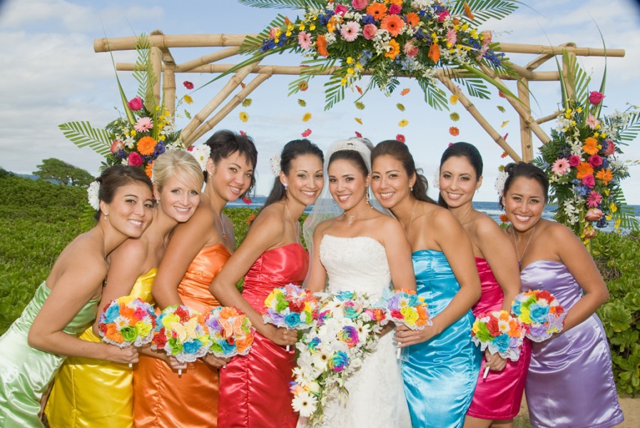 rainbow bridesmaid dresses