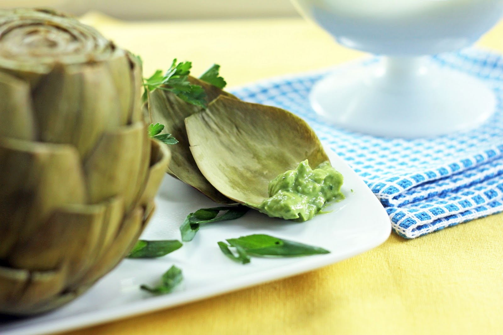 Blue Kale Road Artichokes with AvocadoAnchovy Dip