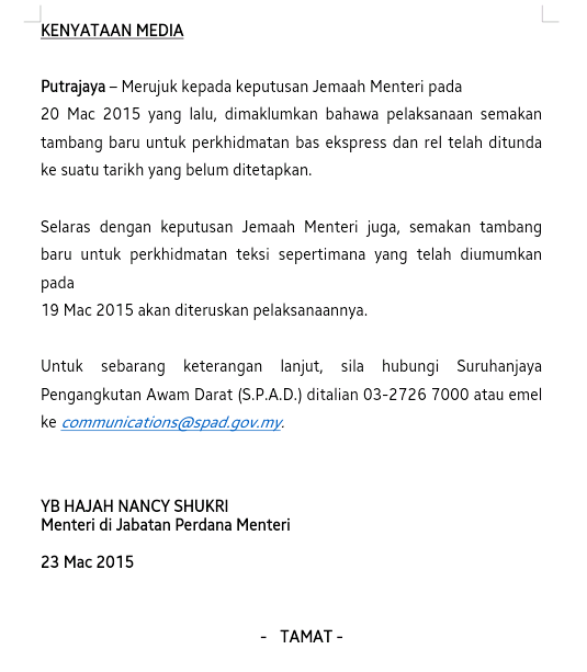 Kadar Tambang Baharu Agensi Pengangkutan Awam Darat Apad