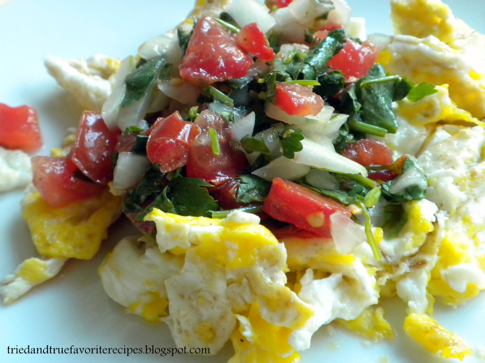Tried and True Favorite Recipes Scrambled eggs with pico de gallo