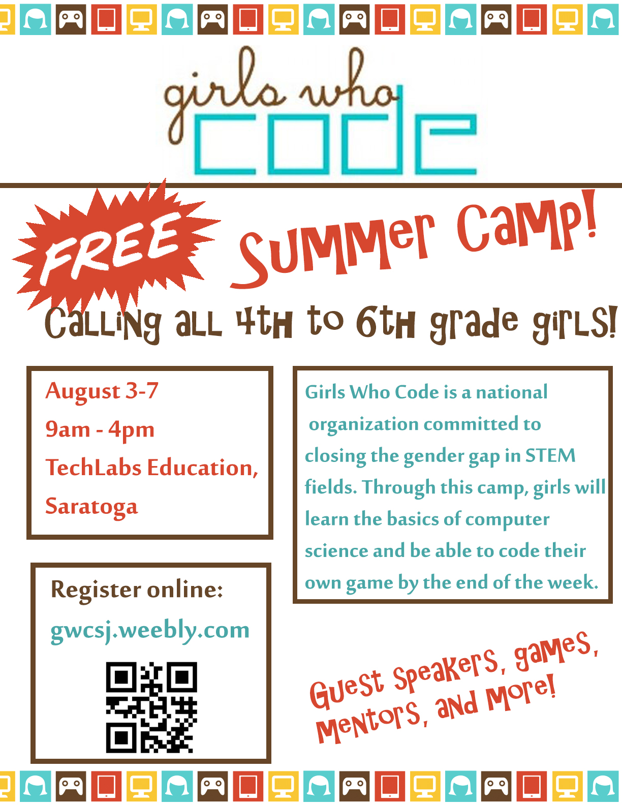 girls who code summer camp computer camp flyer