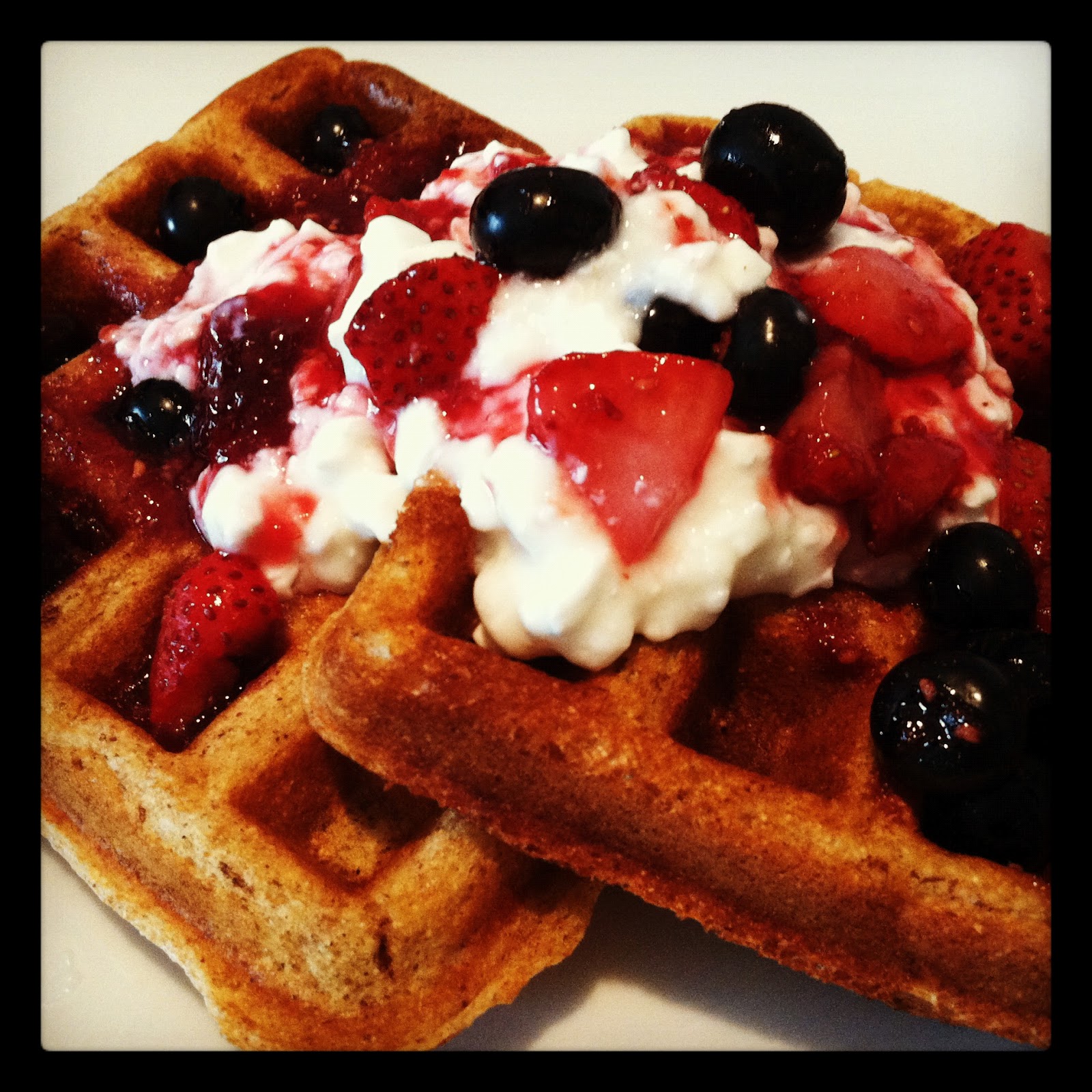 De Lisha S Recipes Waffles Topped With Berry Sauce And Cottage Cheese