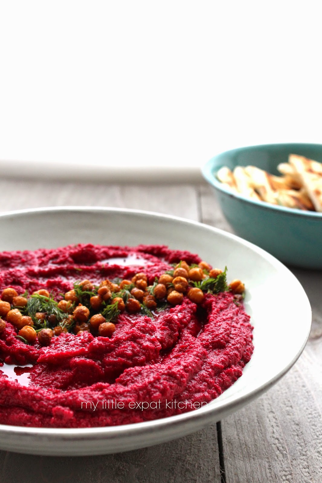 My Little Expat Kitchen Beetroot hummus with spicy, crunchy roasted