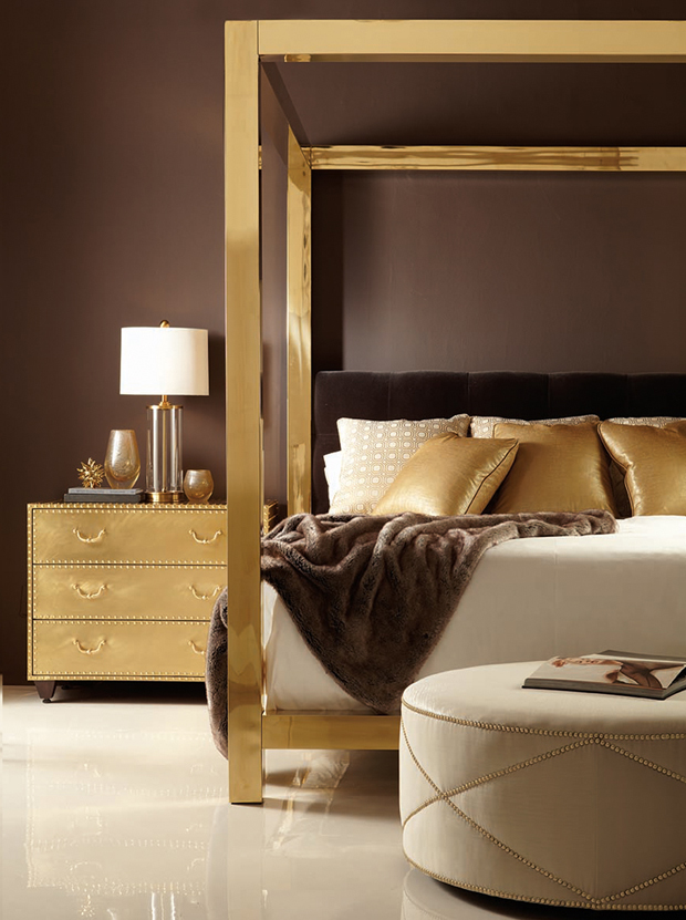 A Posh Place Modern Take On Four Poster Beds Bernhardt Brass Four Poster Bed Revealed At Spring 2018 High Point Market Photo Via Jwheelerdesigns Com