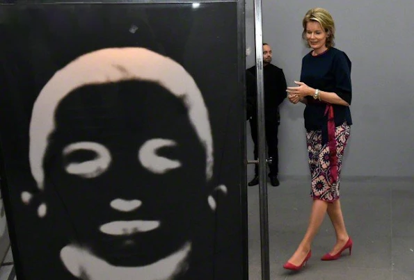 Queen Mathilde of Belgium visited the 'La Salle de Pendus' exhibition at MAC's 