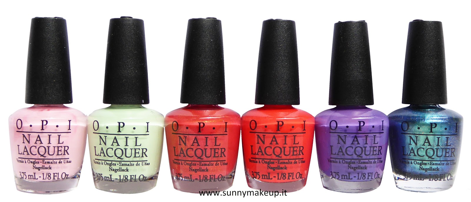 OPI - Hawaii Collection. Collezione P/E 2015. Gli smalti: Suzi Shops & Island Hops, That's Hula-rious!, Go With The Lava Flow, Aloha From OPI, Lost My Bikini In Molokini, This Color's Making Waves.