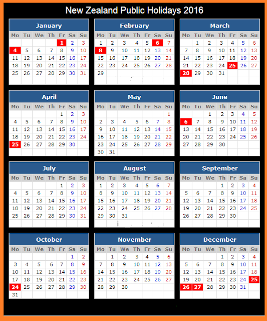 2016 Calendar Printable with NZ Holidays, 2016 Monthly Calendar Template, nz calendar 2016 with public holidays, 2016 Calendar New Zealand Free download, 2016 calendar nz school holidays