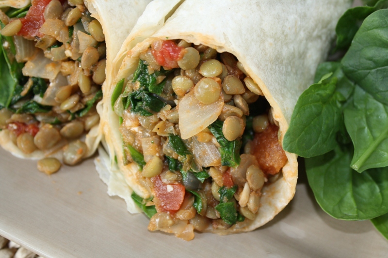 The Garden Grazer Lentil Spinach Burritos