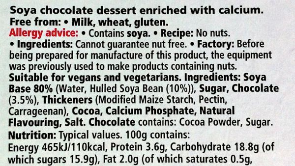 Tesco Free From vegan chocolate desserts ingredients