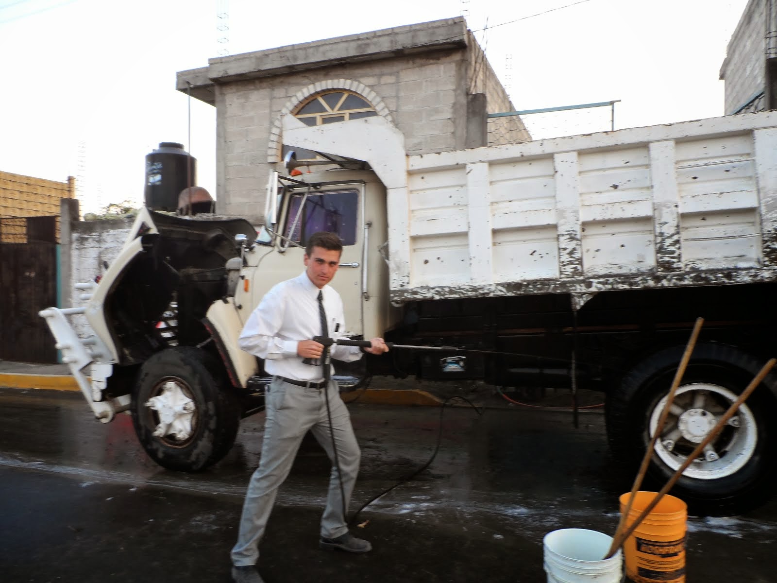 helping to wash up that truck