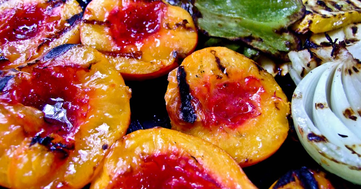 foodbaby Grilled Fresh Peaches with Eggplant, Squash, Vadalia Onion