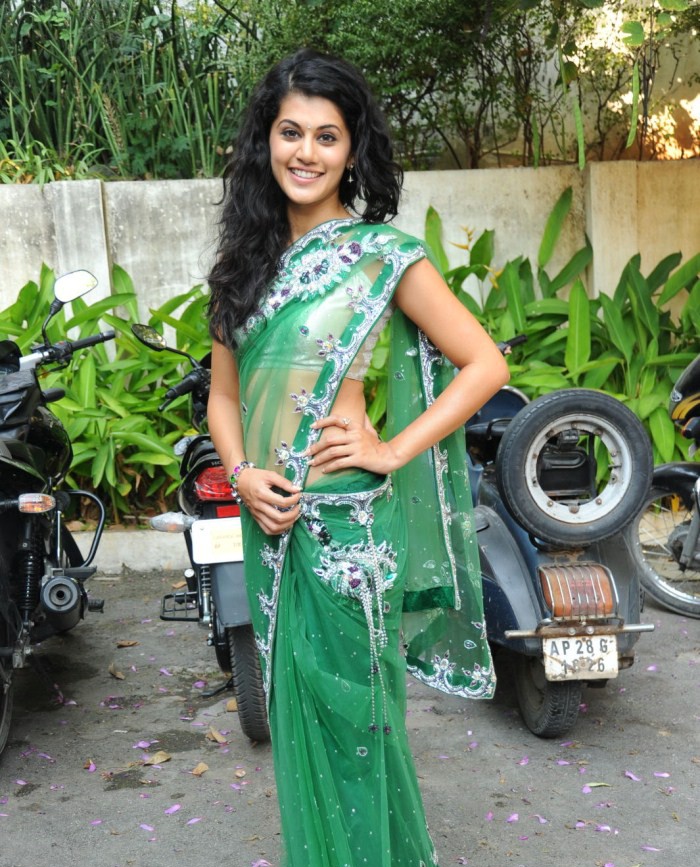 Tapsee in Green saree1 - Tapsee in Green Saree at Shadow Telugu Movie Launch