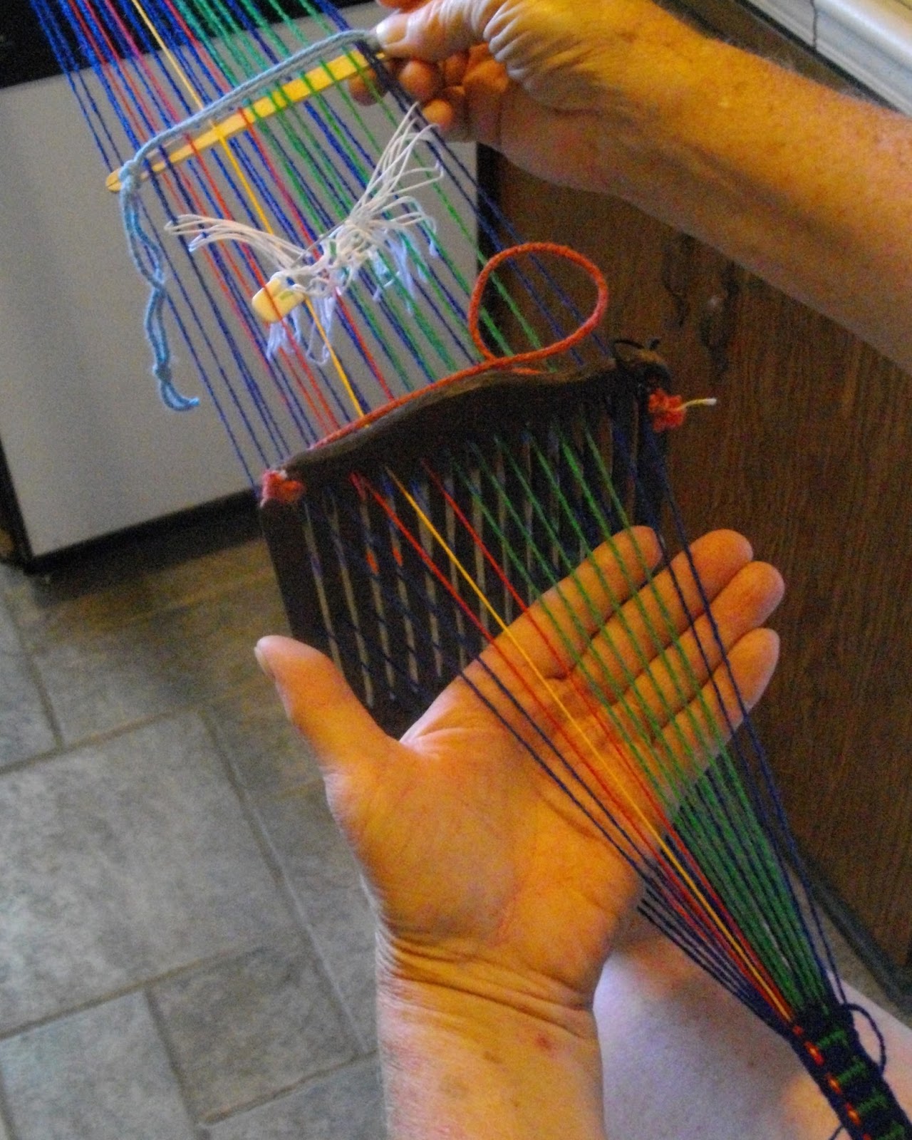 Reggie the Potter... and Tape Loom Weaver Adding an Extra Heddle to