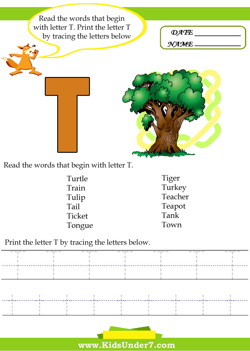 Kids Under 7: Alphabet worksheets.Trace and Print Letter T