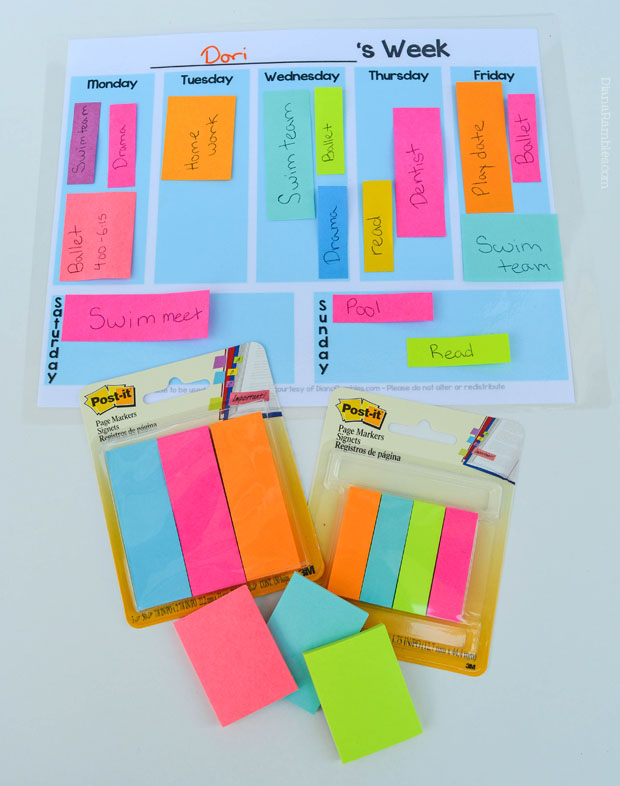 For the Weekly Planner, I used Postit® Page Markers Assorted 7/8 in x