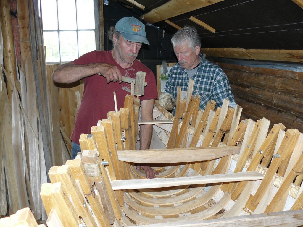 Making of the birch bark canoe Ribs and sheathing