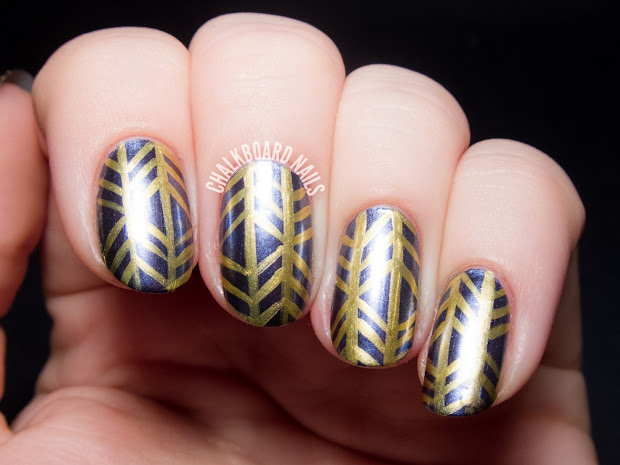 metallic herringbone nail art