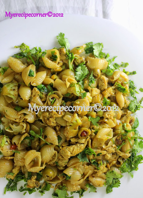 indian style egg pasta with olives