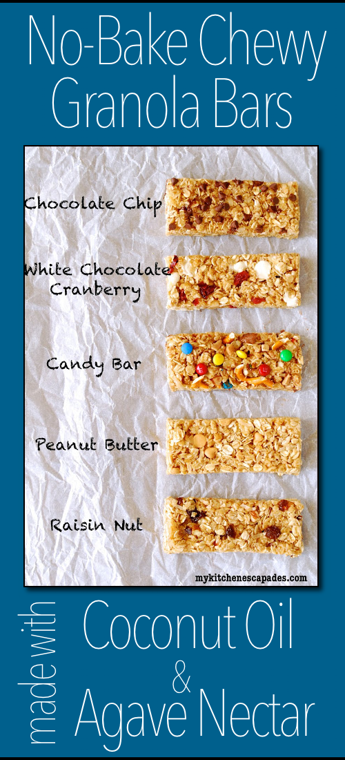 No Bake Chewy Granola bars with coconut oil and agave nectar