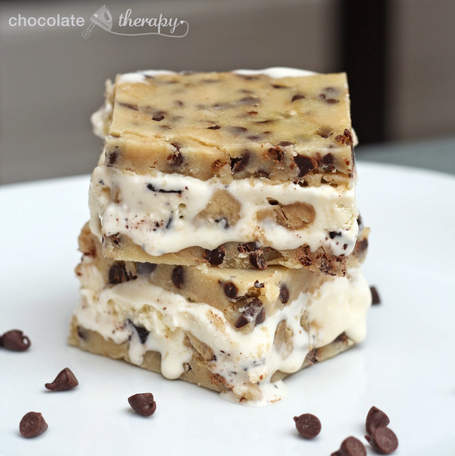 Chocolate Therapy Chocolate Chip Cookie Dough Ice Cream Sandwiches