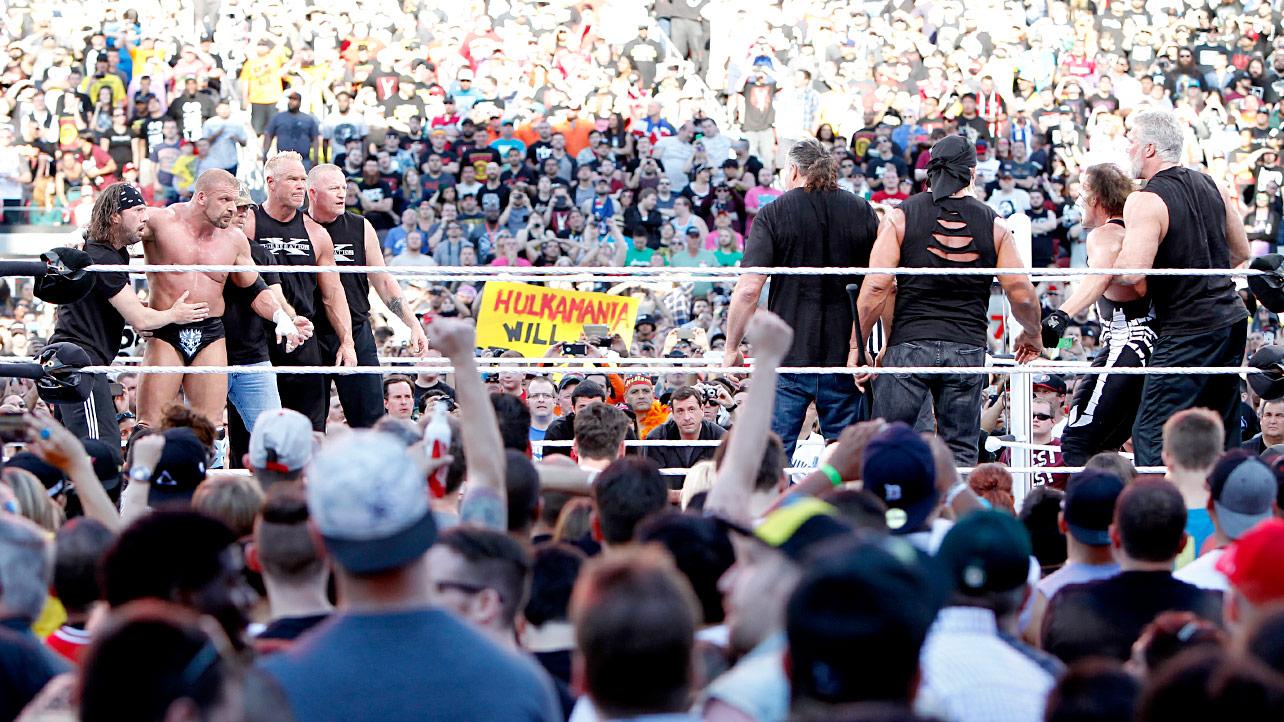 This is a picture of D-Generation X standing across the ring from the NWO. 