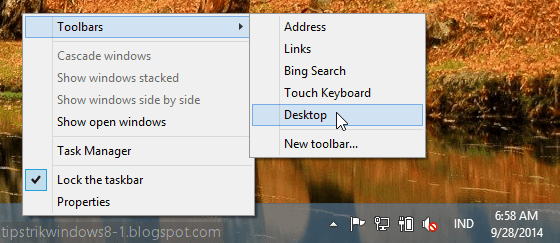 cara mengaktifkan toolbar desktop yang sama seperti start menu